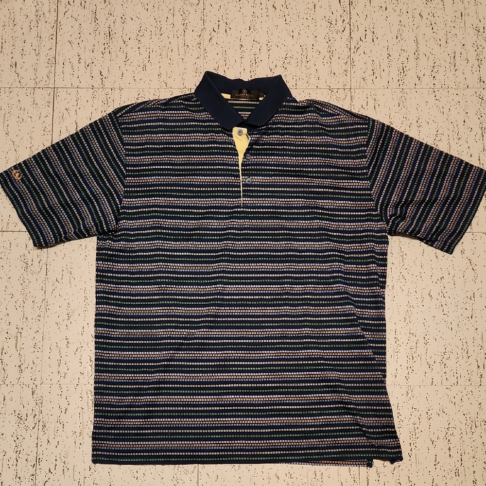 Bugatchi Stripe Multi Color 1/4 Button Down Egyptian Cotton Casual Polo Shirt